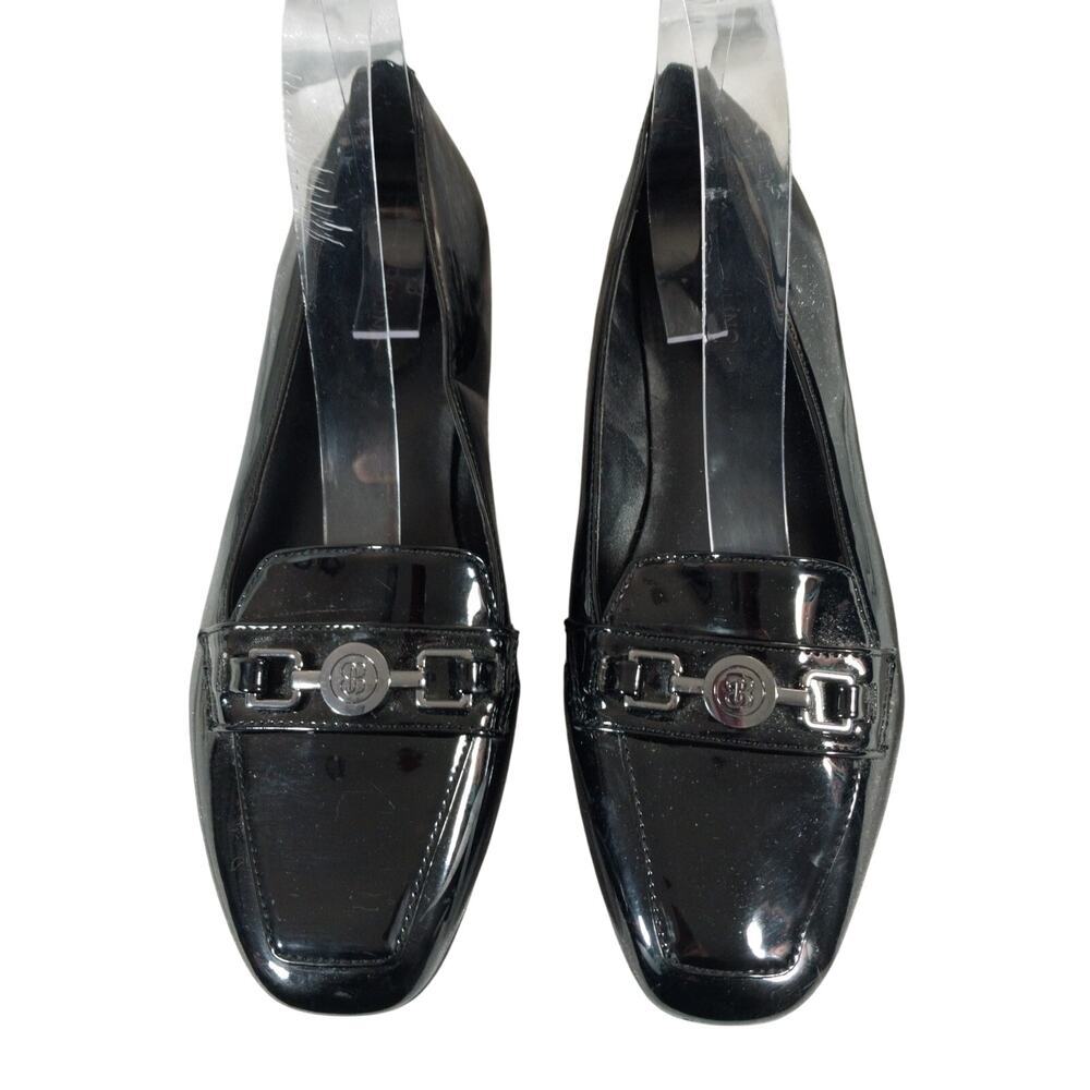 BANDOLINO! FLORA BLACK PATENT LEATHER FRONT METAL HARNESS NIPPED TOE FLATS!SZ 8M